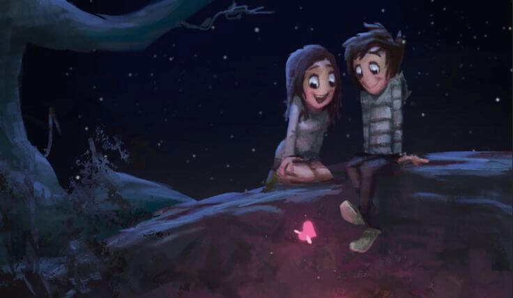 pareja feliz en un puente