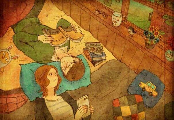 Pareja leyendo juntos en la cama
