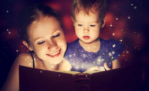 mother reading to son