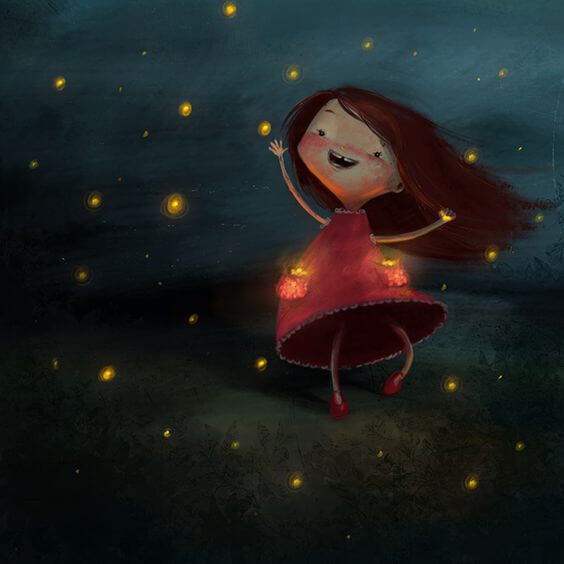 Niña sonriendo entre estrellas