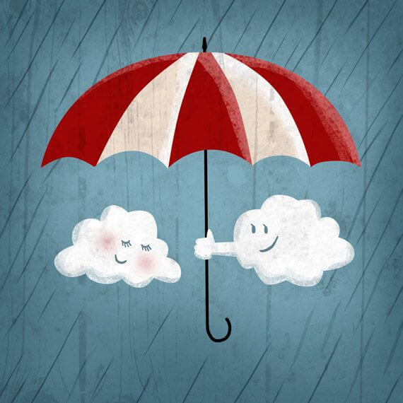 Nube tapando a otra con un paraguas por la lluvia