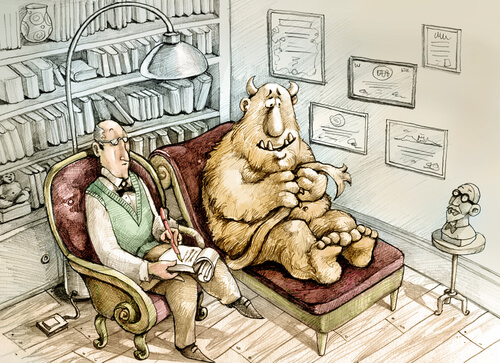 Psicólogo con un monstruo