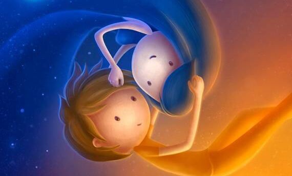 deux enfants s'étreignant symbolisant le jour et la nuit