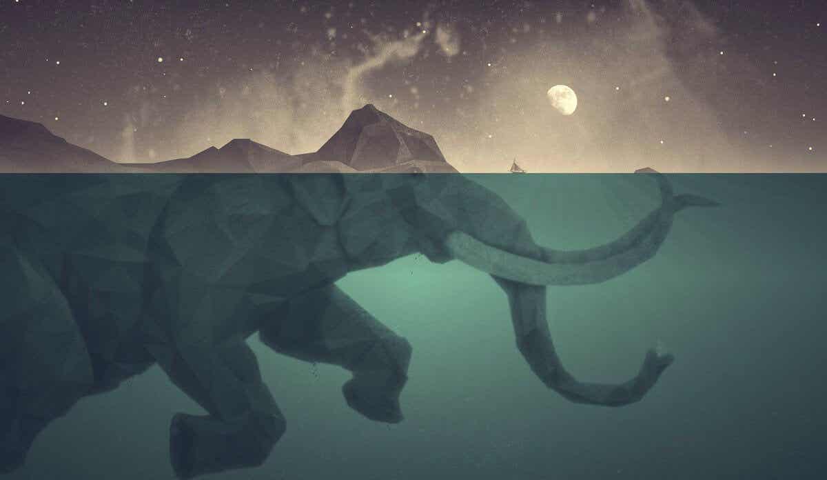 elefante bajo el agua