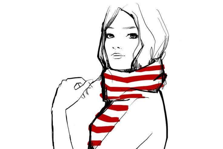 Donna con sciarpa rossa che afferma mi piaccio.
