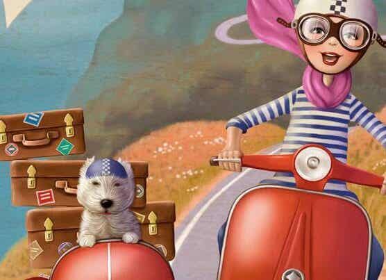 mujer en moto con su perro