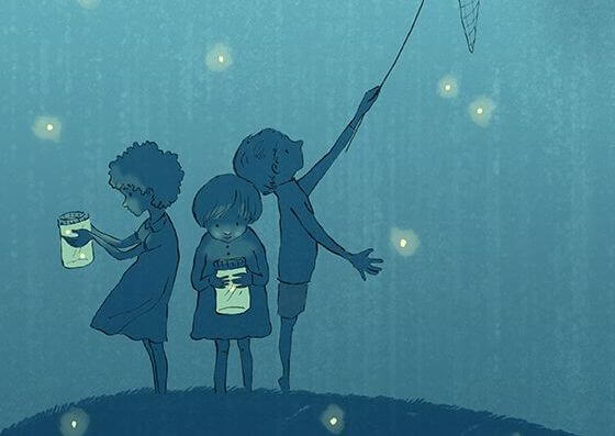children with fireflies