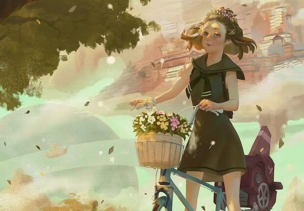 Niña con bici recordando buenos momentos