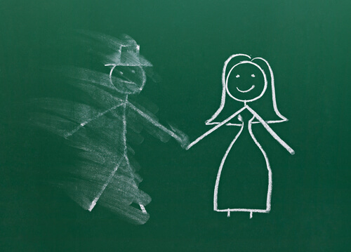 Dibujo de una pareja con el hombre borroso
