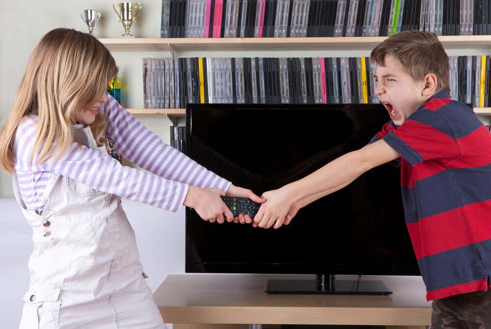 Hermanos peleando por el mando de la televisión