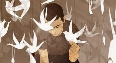 homme avec des oiseaux en papier