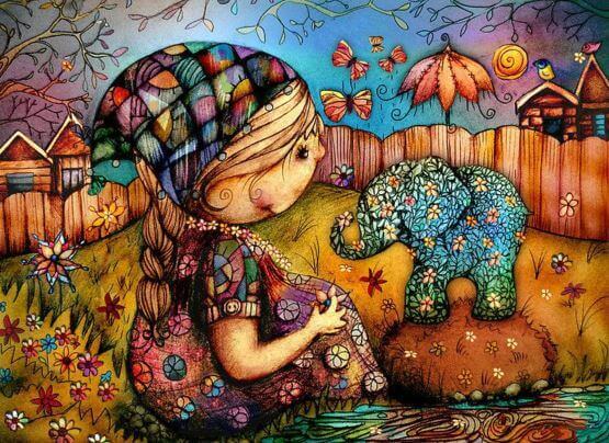 Niña con elefante