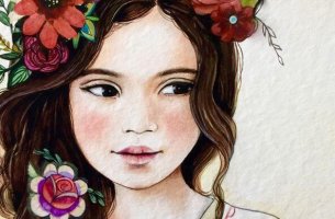 niña con flores en el pelo