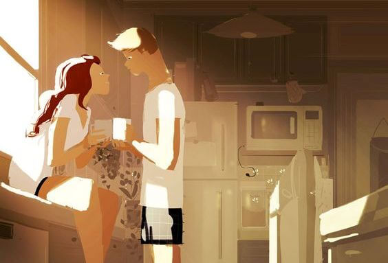 pareja tomando café