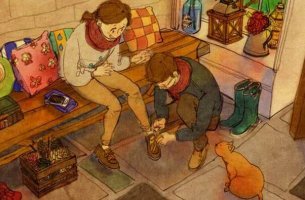 Pareja tratándose con cariño
