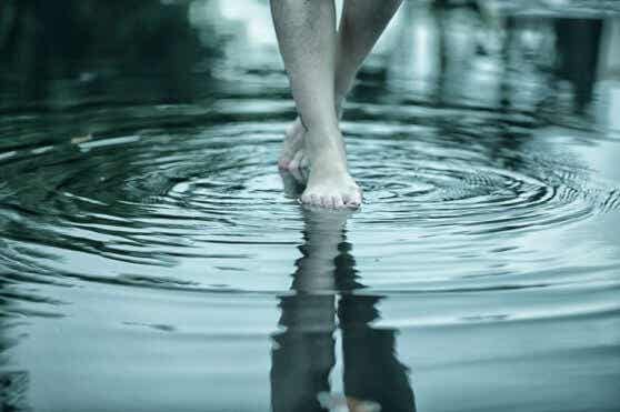 pies andando en un rio