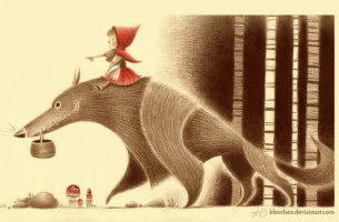 Ilustración de Caperucita mostrando queno escuchamos siempre la verdad