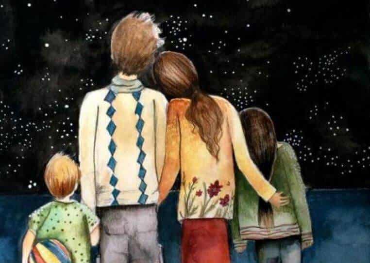 Familia mirando el cielo estrellado
