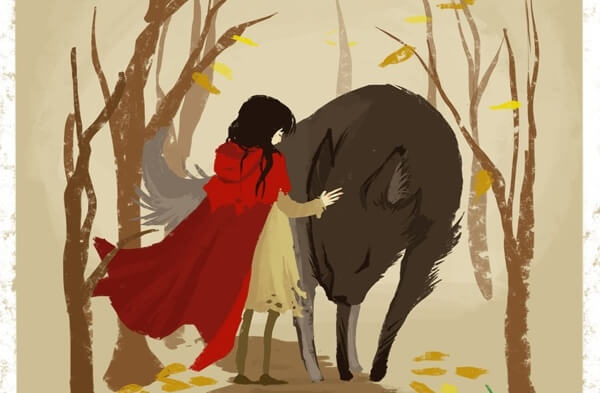 Ilustración de Caperucita y el lobo