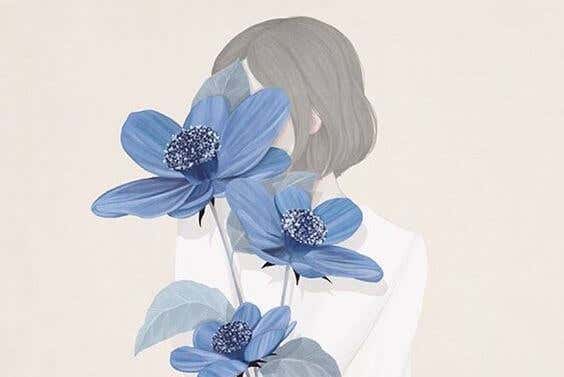 joven con flores azules representando bondad