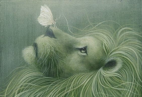 lion avec papillon représentant la conscience