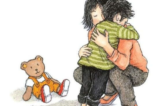 madre abrazando a sus hijos