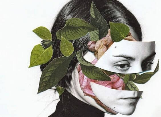 Mujer con flores en el rostro