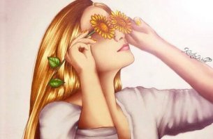 Mujer con gafas de girasoles