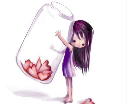 Niña con bote lleno de corazones