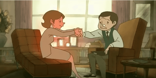 Mujer dando la mano a un psicólogo