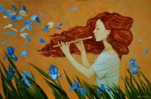 Mujer tocando una flauta