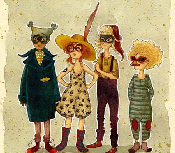 amigos disfrazados compartiendo momentos felices