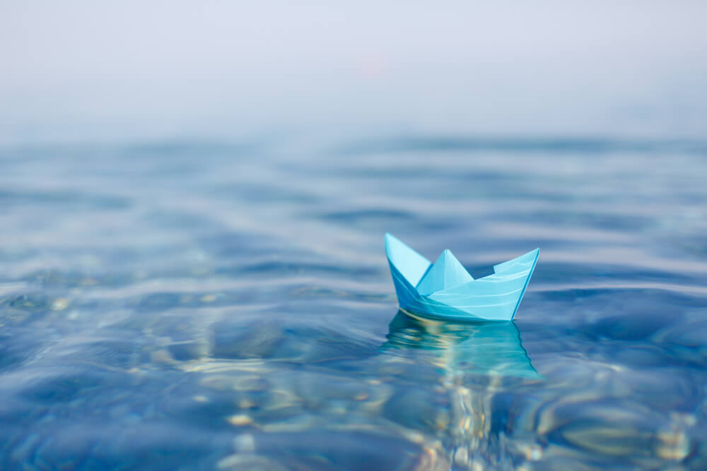 Paper boat in the water