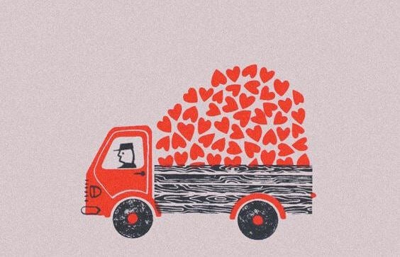 camión cargado de corazónes