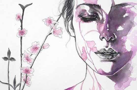 ilustración mujer en rosa sufriendo dolor de cabeza
