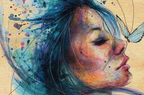 Mujer con cabello azul