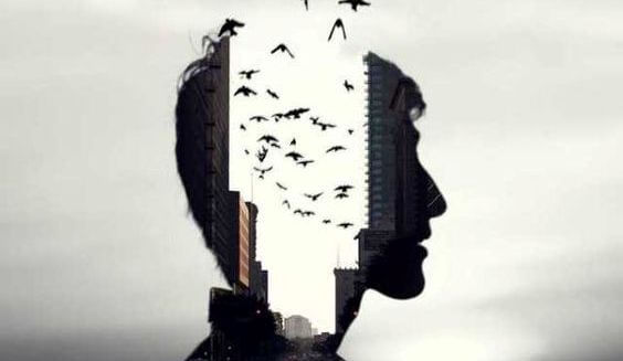hombre con cabeza por donde escapan pájaros