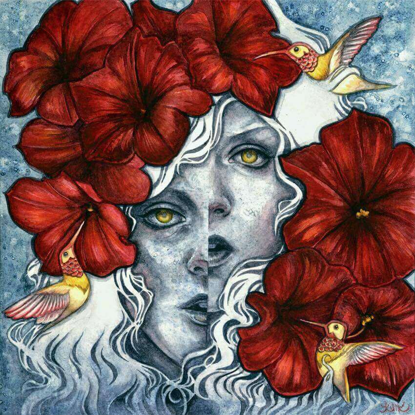 Rostro de mujer con flores