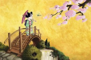 Geisha cruzando puentes