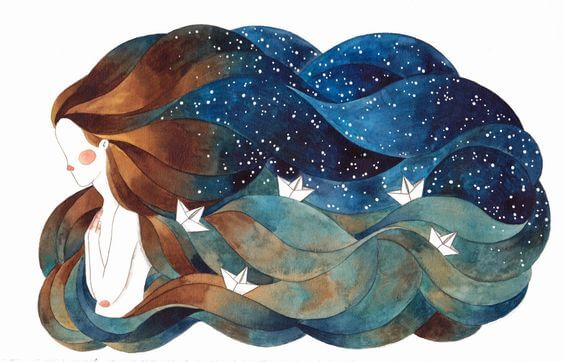 mujer con barcos en el cabello