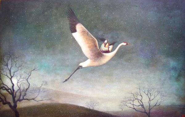 mujer sobre garza dejando pasar el tiempo