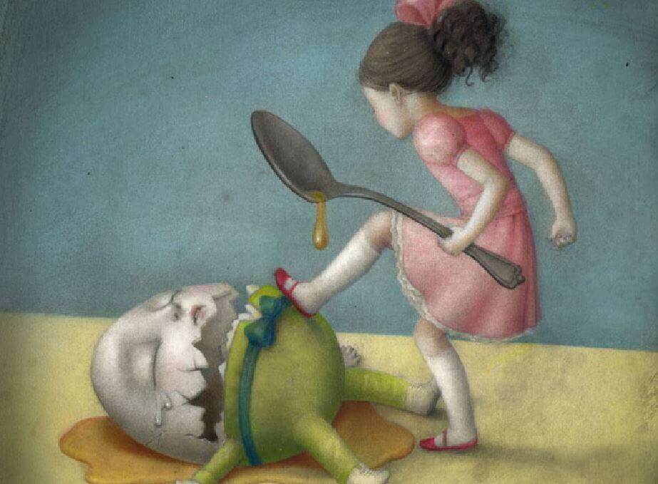 Alimentación emocional, niña pisando un huevo