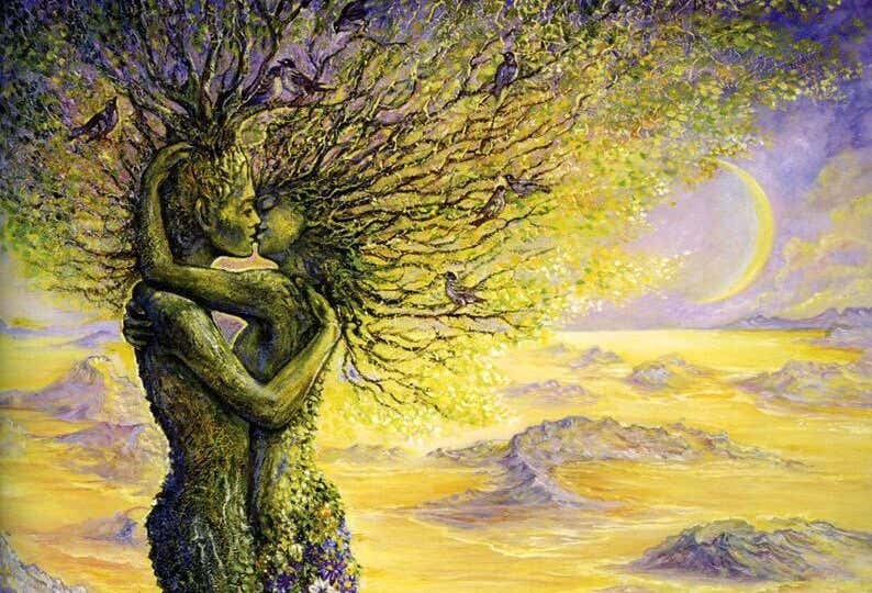 pareja fusionada en un árbol amor maduro