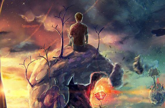 chico sobre un planeta derruido