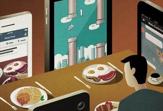 Móvil como acompañantes en la mesa