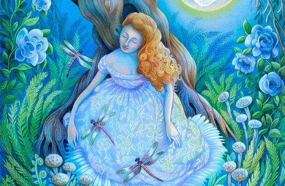 mujer con libélulas