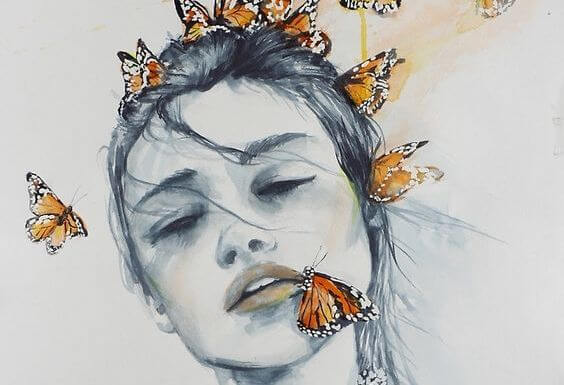 mujer con mariposas