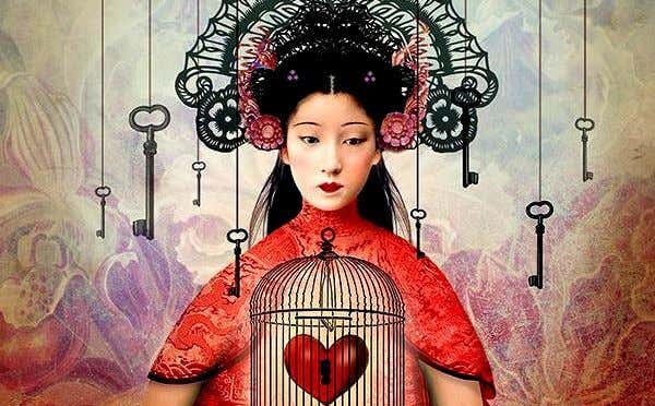 woman with heart in cage