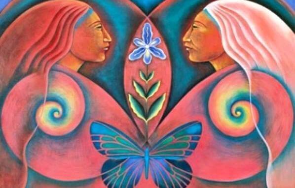 mujeres nativas con mariposa en el centro