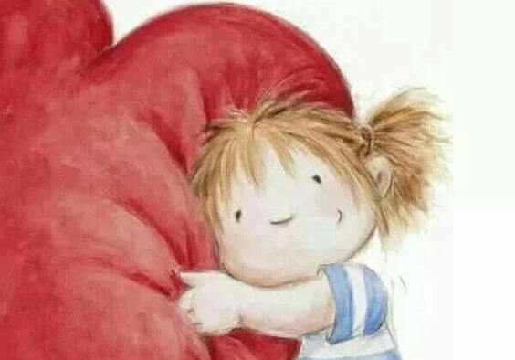 niña abrazando corazón